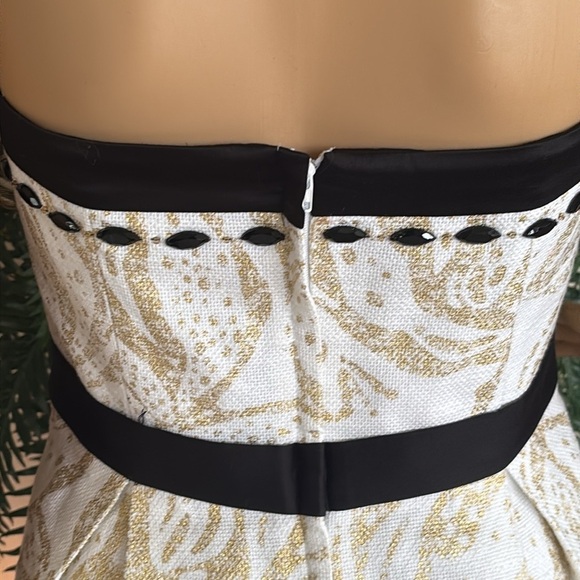 Lilly Pulitzer Christine Strapless Dress Gold Metallic Floral Black Beaded - Picture 8 of 15